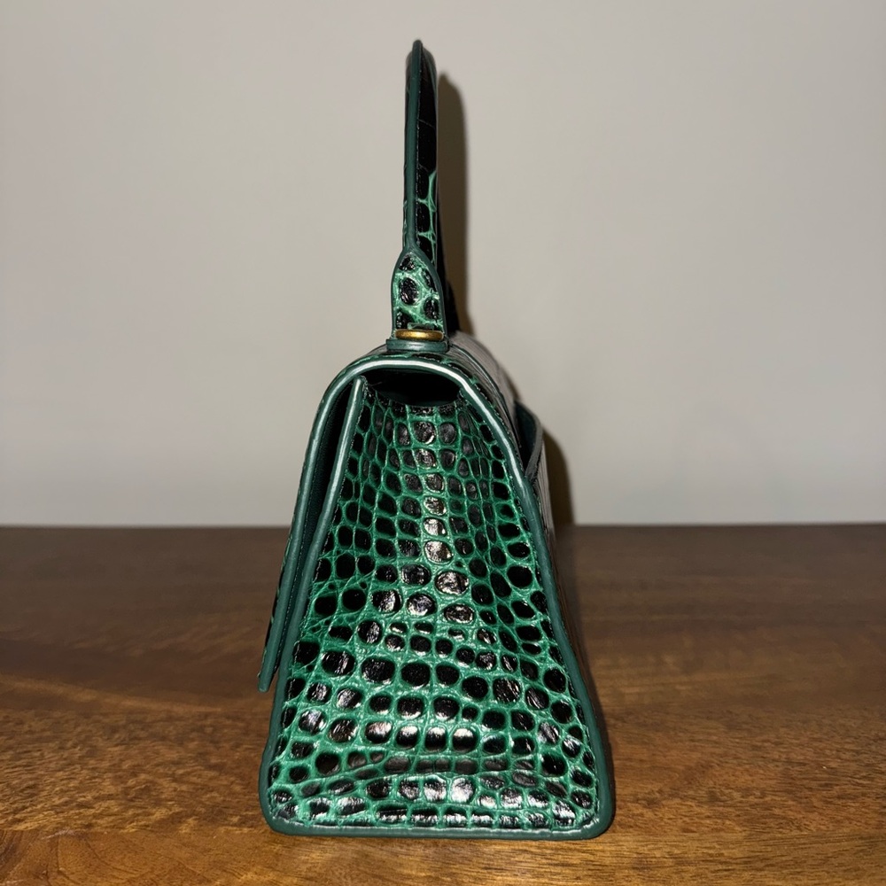Balenciaga Hourglass Green and Black Croc-Embossed Calfskin Leather Handbag (S) - Picture 4 of 8